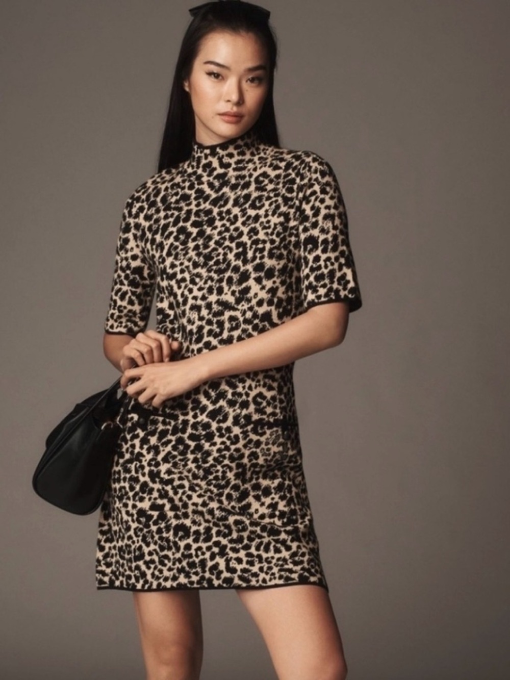 Maeve mock neck animal print sweater dress, size M